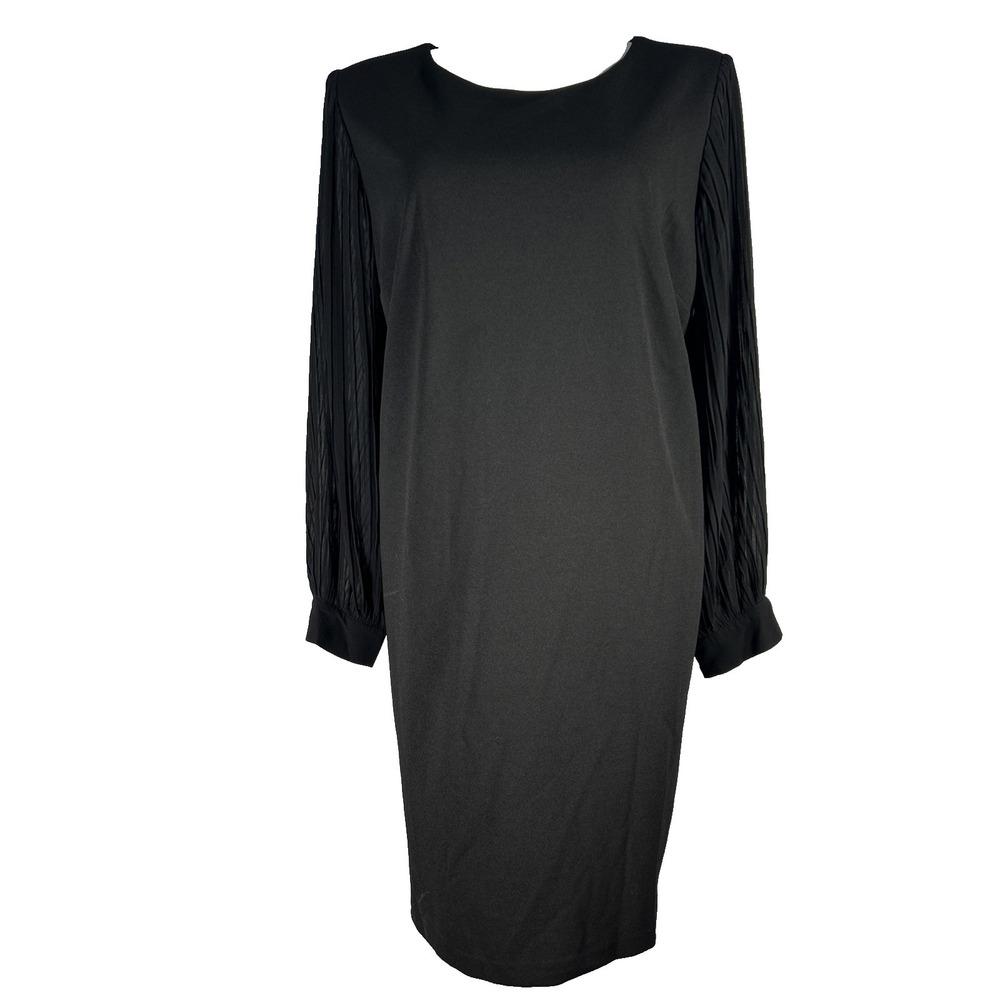 TOMMY HILFIGER Dress 22W Black Long Chiffon Sleeves Button Cuff Stretch